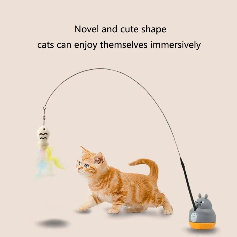 Steel Wire Feather Cat Teaser – Long Pole Interactive Toy