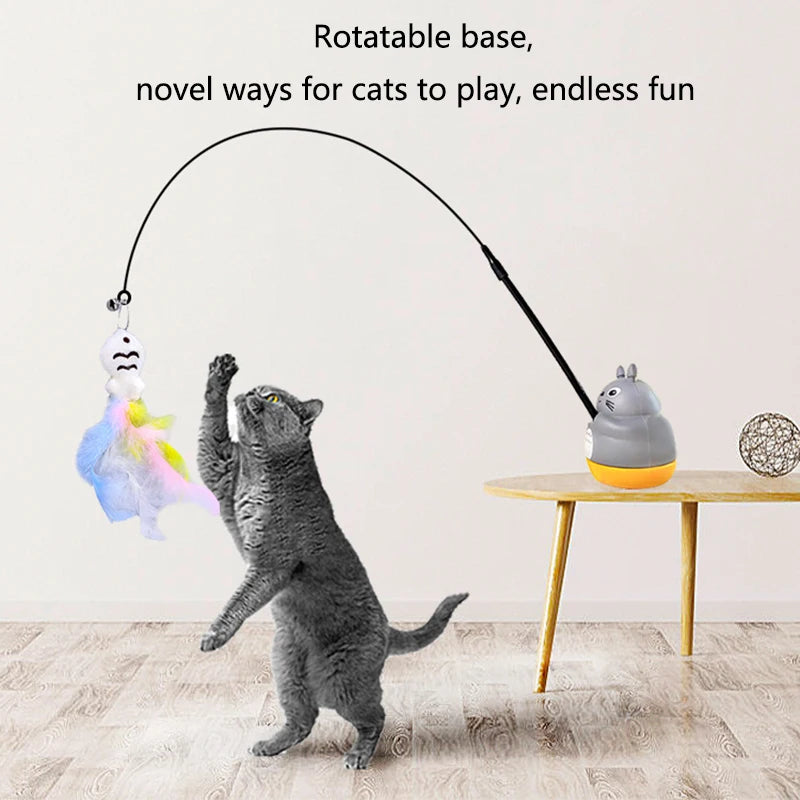 Steel Wire Feather Cat Teaser – Long Pole Interactive Toy