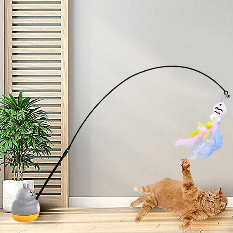 Steel Wire Feather Cat Teaser – Long Pole Interactive Toy
