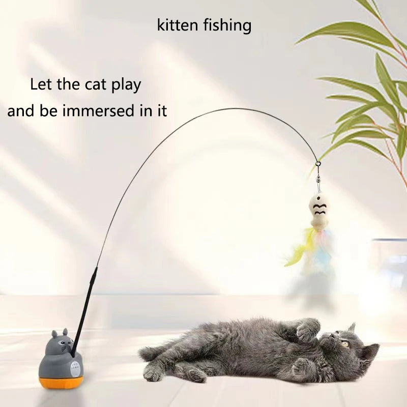 Steel Wire Feather Cat Teaser – Long Pole Interactive Toy
